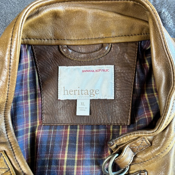Banana Republic Heritage Mens XL Brown Leather Field Jacket Safari Style Utility - Picture 16 of 16